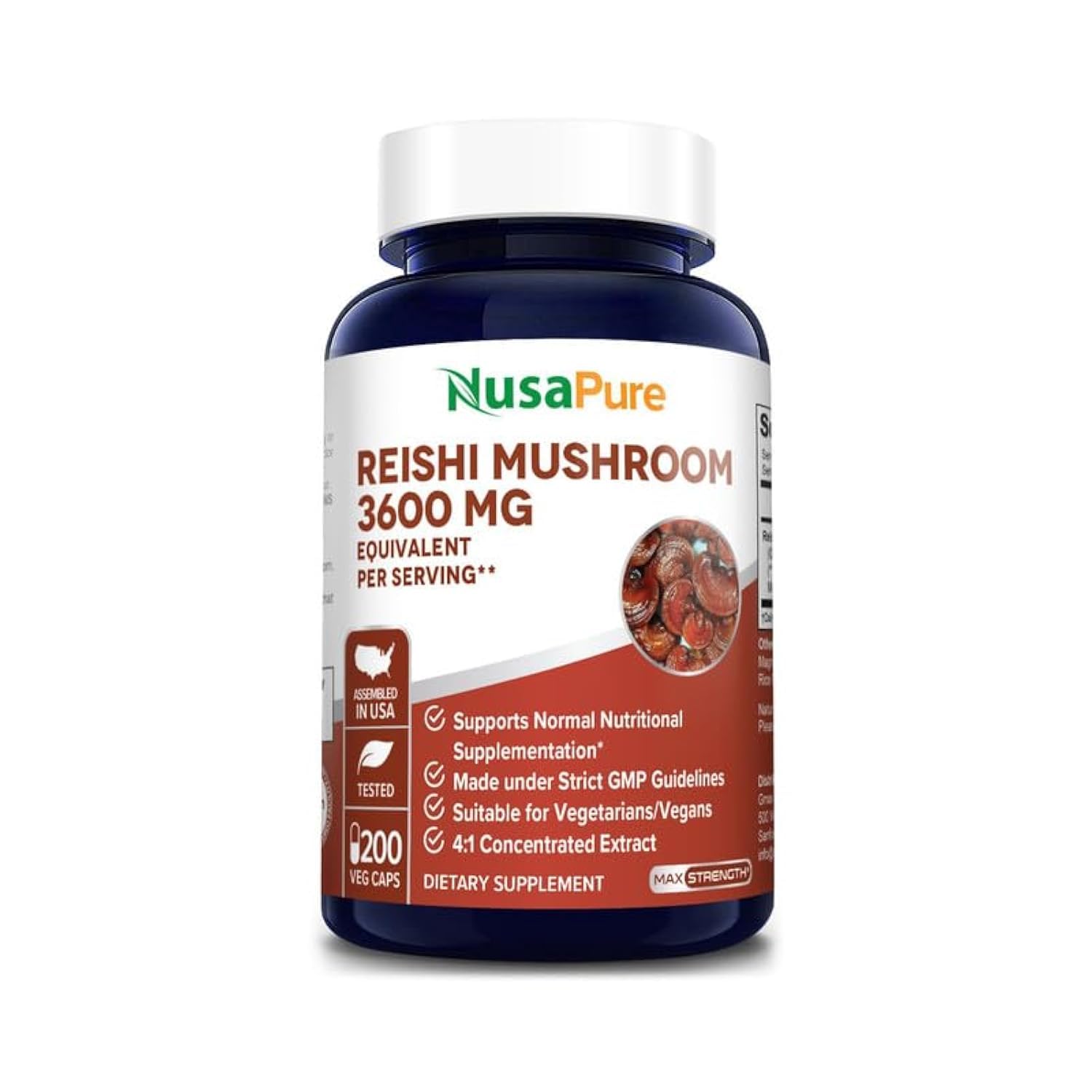 NusaPure Reishi Mushroom 4:1 Extract, 900 mg Equivalent to 3,600mg per Capsule 200 Veggie Caps Vegan, Non-GMO, Gluten-Free NusaPure Au supplements
