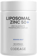Codeage Liposomal Zinc Supplement – 3 Month Supply – One Per Day - 50 mg Zinc Gluconate Vitamin Pills - Essential Mineral Supplements Liposomal Delivery Matrix - Vegan Non-GMO - 100 Capsules Codeage Au supplements