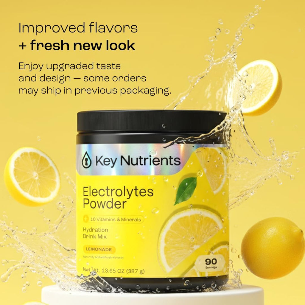 KEY NUTRIENTS Multivitamin Electrolytes Powder No Sugar - Refreshing Lemonade Electrolyte Powder - Sodium & Energy Supplement - Hydration Powder