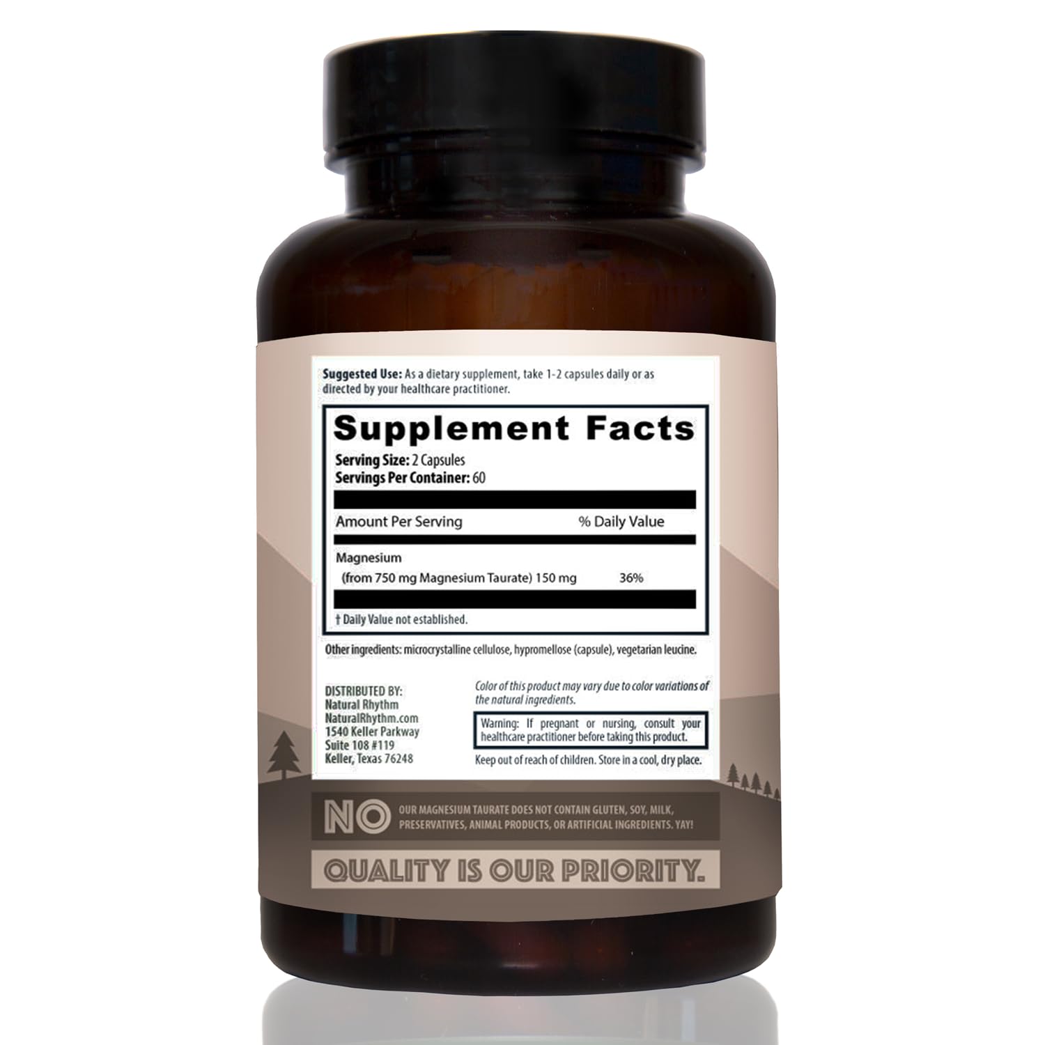 Magnesium Taurate 750mg (150mg Elemental Magnesium) – 120 Vegetarian Capsules – High-Absorption Magnesium Taurate Supplement for Heart, Muscle, and Nerve Support