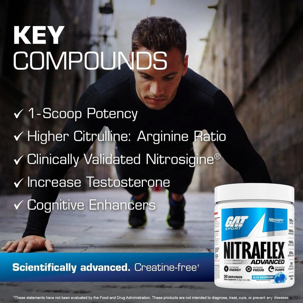 GAT SPORT Nitraflex Advanced Pre-Workout Powder, Increases Blood Flow, Boosts Strength and Energy, Improves Exercise Performance, Men & Women (Fruit Punch, 30 Servings)