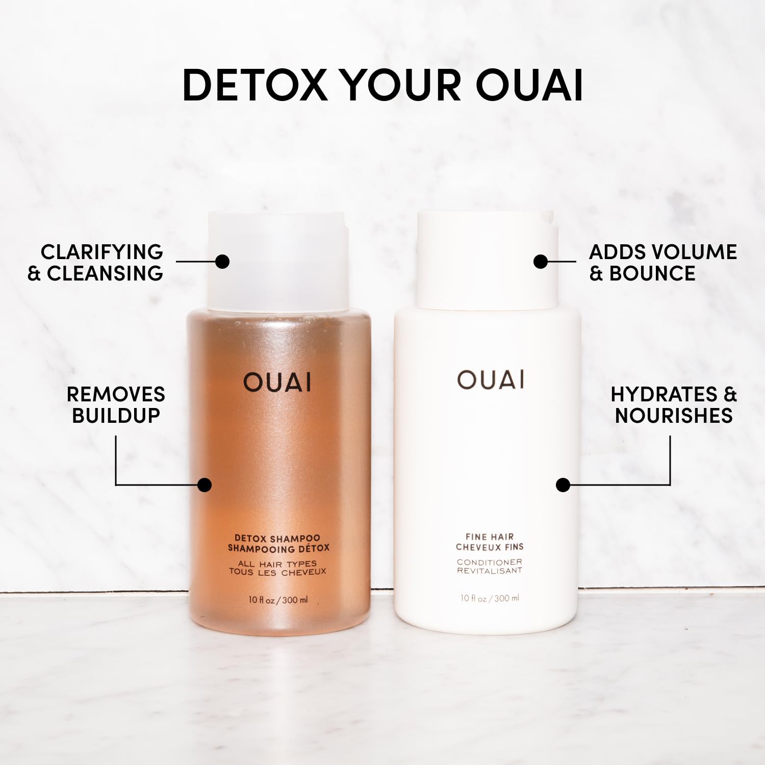 OUAI Detox Shampoo & Fine Hair Conditioner Bundle - Clarifying Shampoo for Build Up, Dirt, Oil, Product and Hard Water & Volumizing Conditioner for Fine Hair (2 Count) OUAI Au supplements