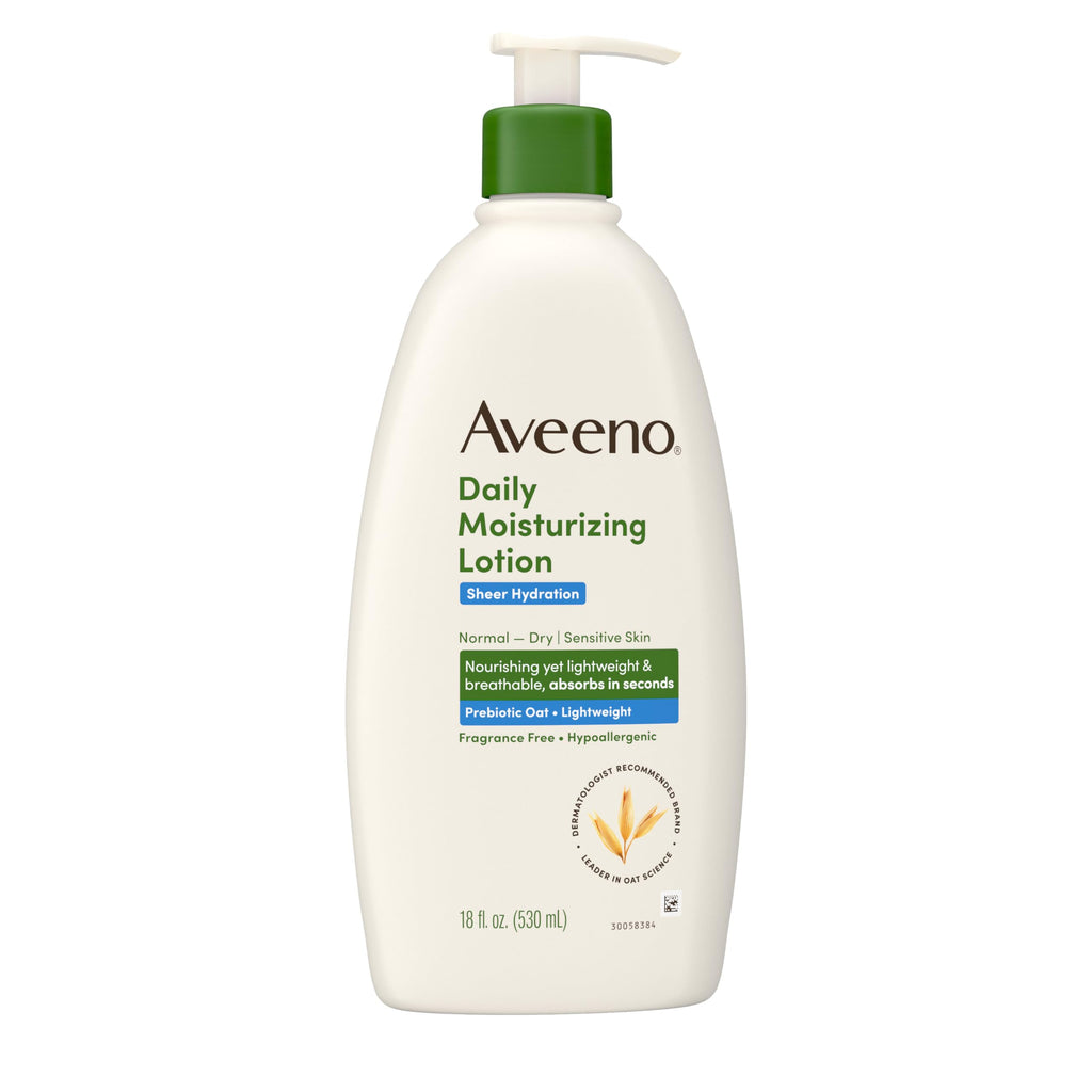 Aveeno Sheer Hydration Fragrance-Free Daily Moisturizing Lotion with Prebiotic Oat for Dry Skin, Lightweight