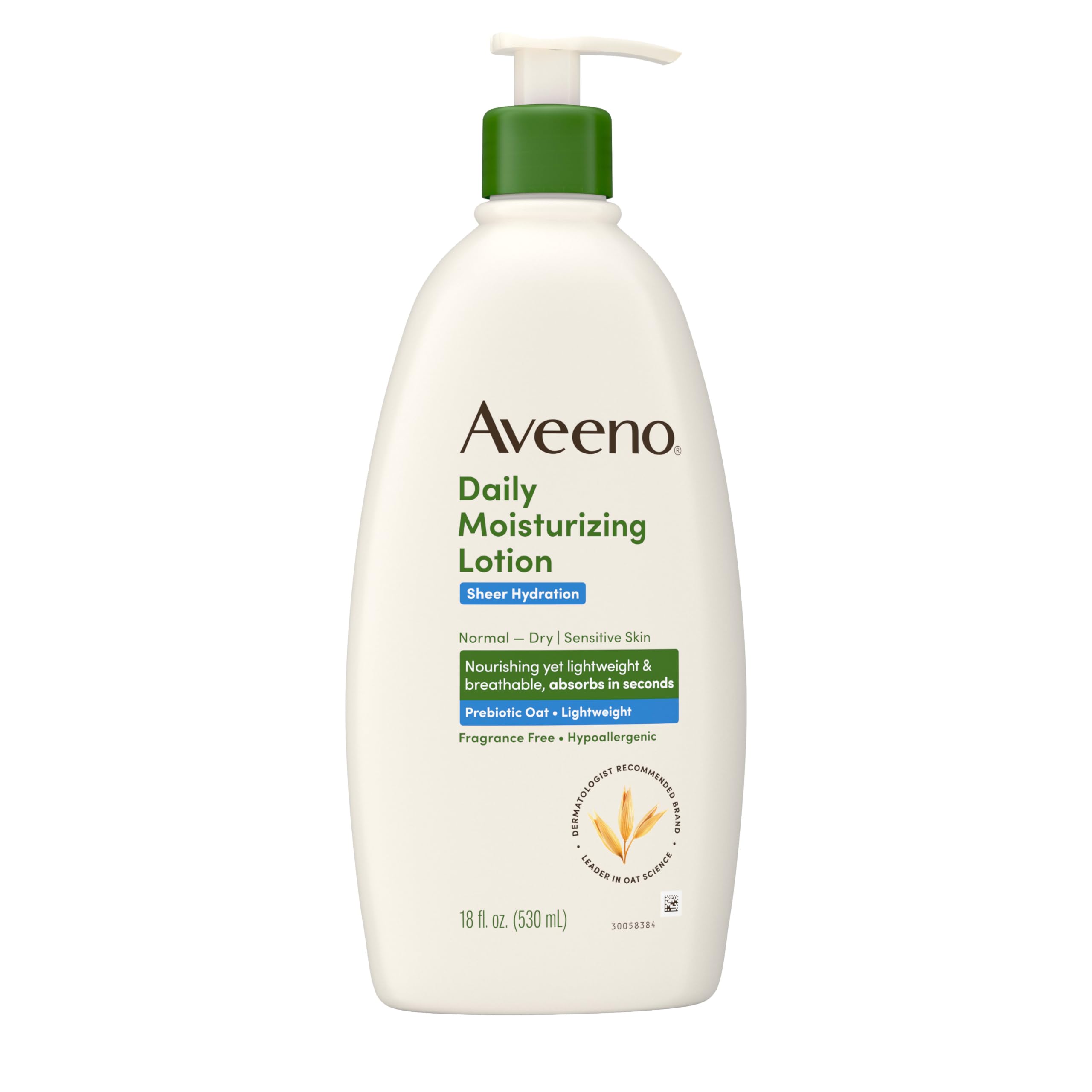 Aveeno Sheer Hydration Fragrance-Free Daily Moisturizing Lotion with Prebiotic Oat for Dry Skin, Lightweight