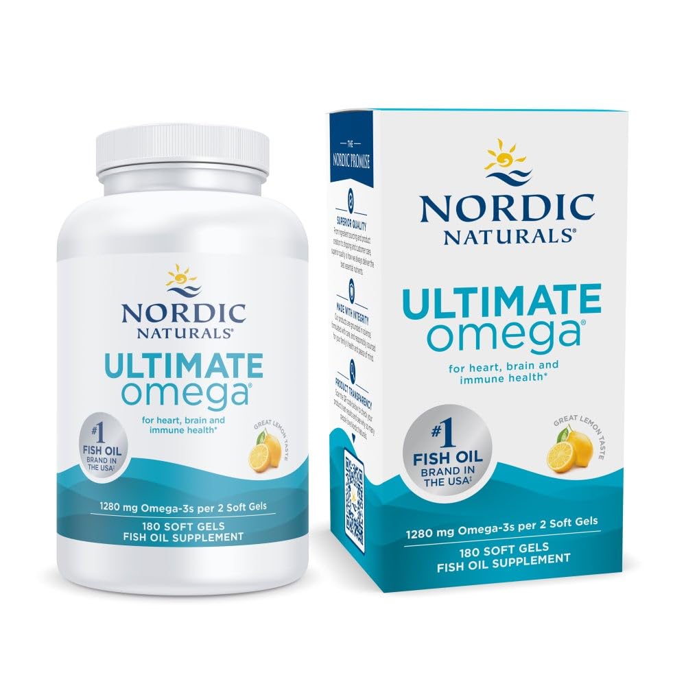 Nordic Naturals Ultimate Omega, Lemon Flavor - 180 Soft Gels - 1280 mg Omega-3 - High-Potency Fish Oil with EPA & DHA - Promotes Brain & Heart Health - Non-GMO - 90 Servings Nordic Naturals Au supplements