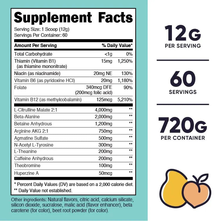 Nutricost Pre-Workout Powder for Women, Peach Mango, 60 Servings Nutricost Au supplements