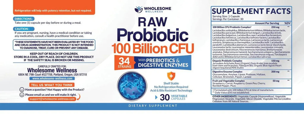 Organic Probiotics 100 Billion CFU, Dr Formulated Probiotics for Women, Probiotics Wholesome Wellness Au supplements