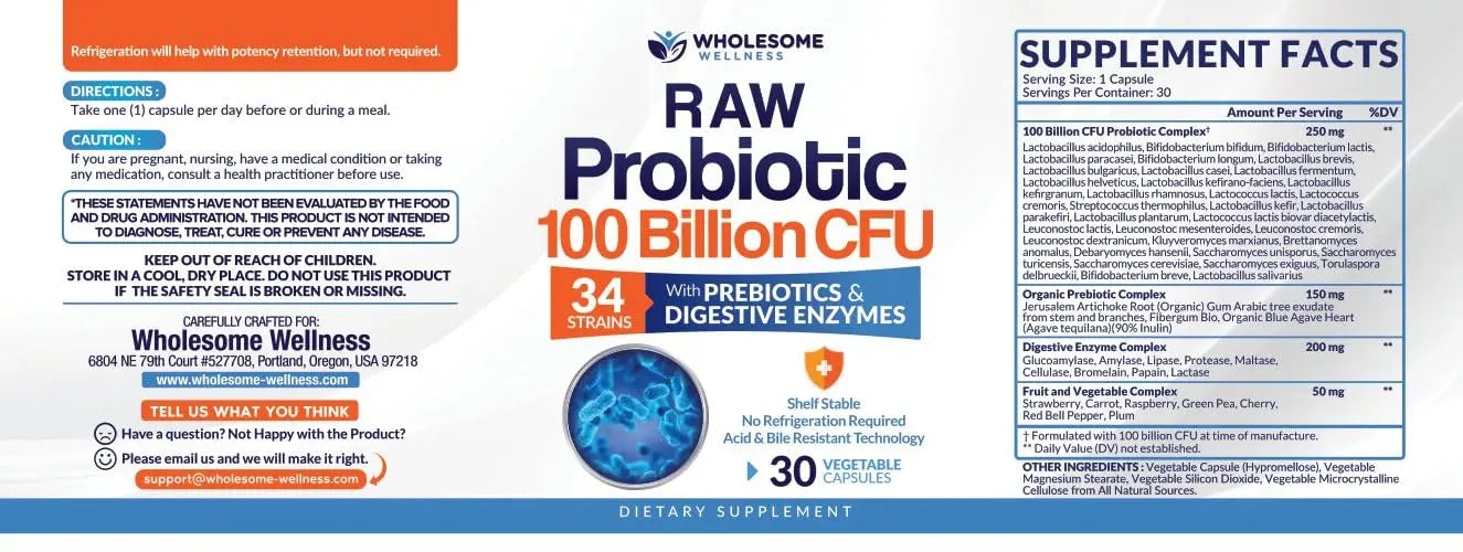 Organic Probiotics 100 Billion CFU, Dr Formulated Probiotics for Women, Probiotics Wholesome Wellness Au supplements