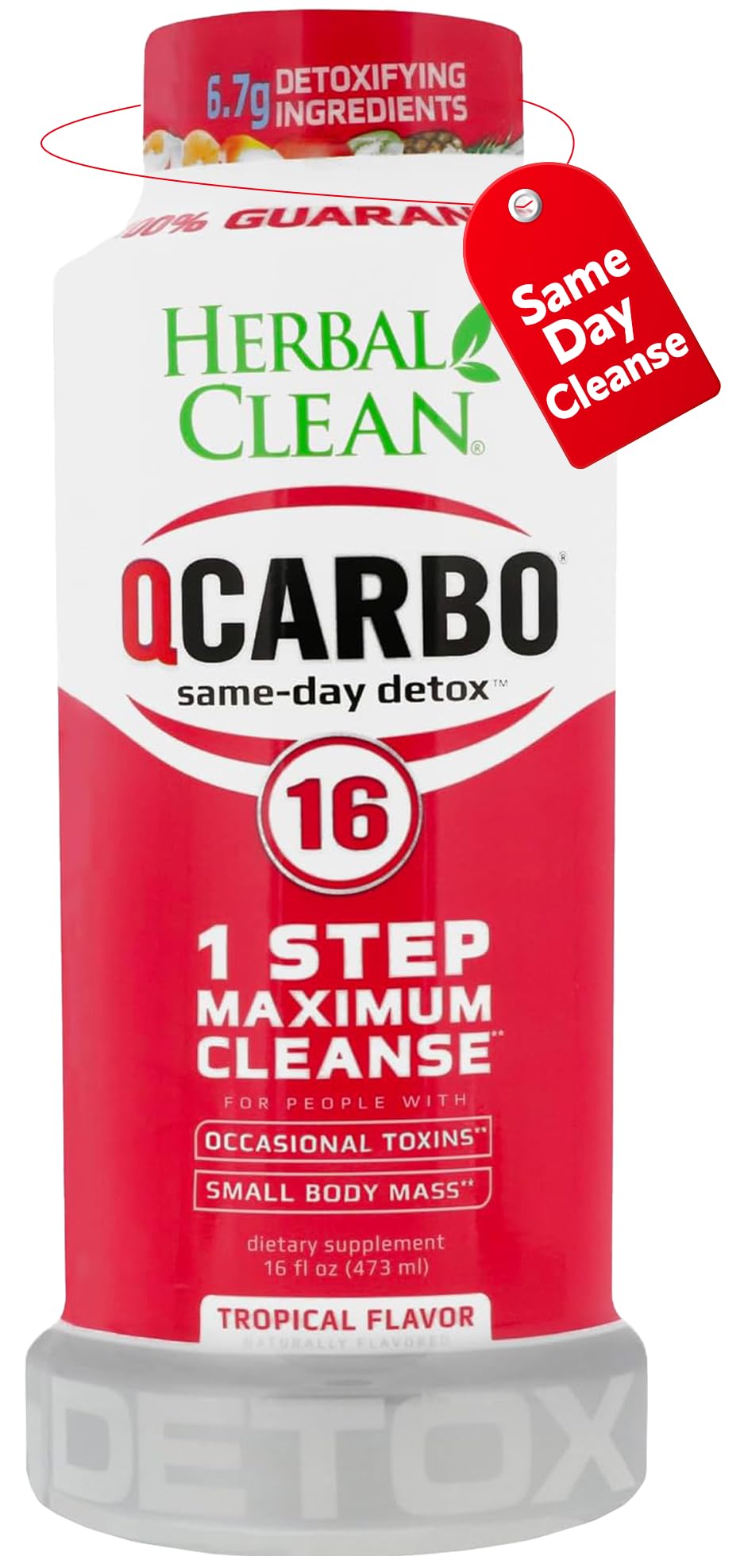 Herbal Clean Qcarbo16 Same-Day Detox Cleanse Drink (16 fl oz) - Tropical Flavor Full Body Cleanse* Detox Drink for Moderate Toxin Level*