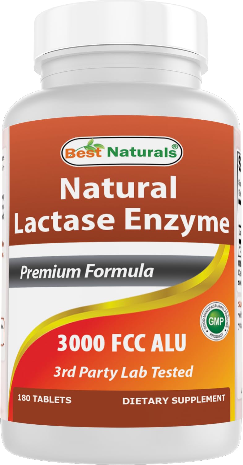 Best Naturals Fast Acting Lactase Enzyme Tablet, 3000 Fcc Alu, 180 Count