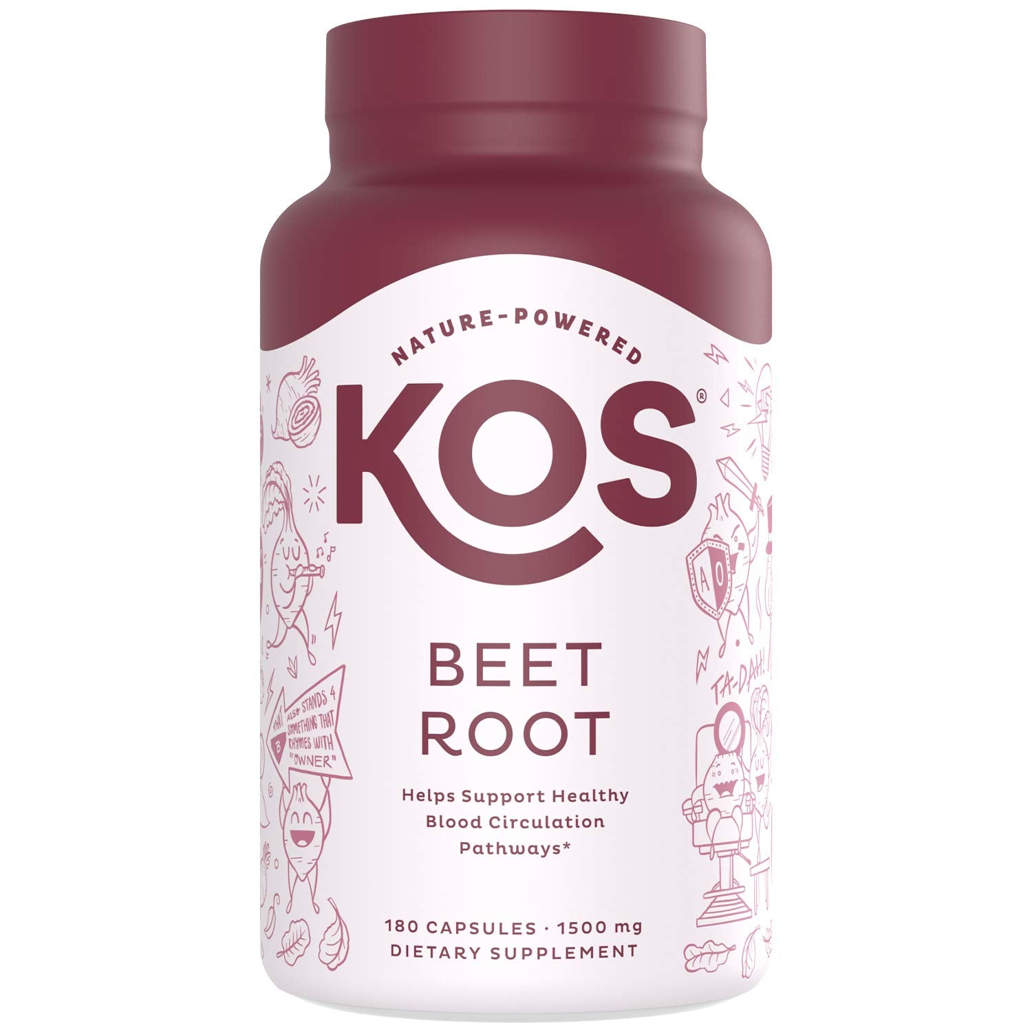 KOS Organic Beetroot Capsules 1500mg - USDA Organic, Antioxidant Power from Organic Beet Root Superfood, Supports Healthy & Active Lifestyle - Non-GMO,
