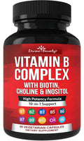 Divine Bounty Super B Complex Vitamins - All B Vitamins Including B12, B1, B2, B3, B5, B6, B7, B9, Folic Acid - Vitamin B Supplement