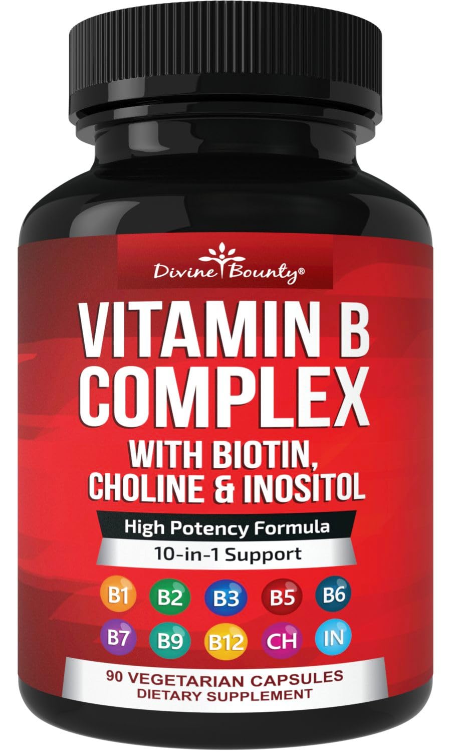 Divine Bounty Super B Complex Vitamins - All B Vitamins Including B12, B1, B2, B3, B5, B6, B7, B9, Folic Acid - Vitamin B Supplement
