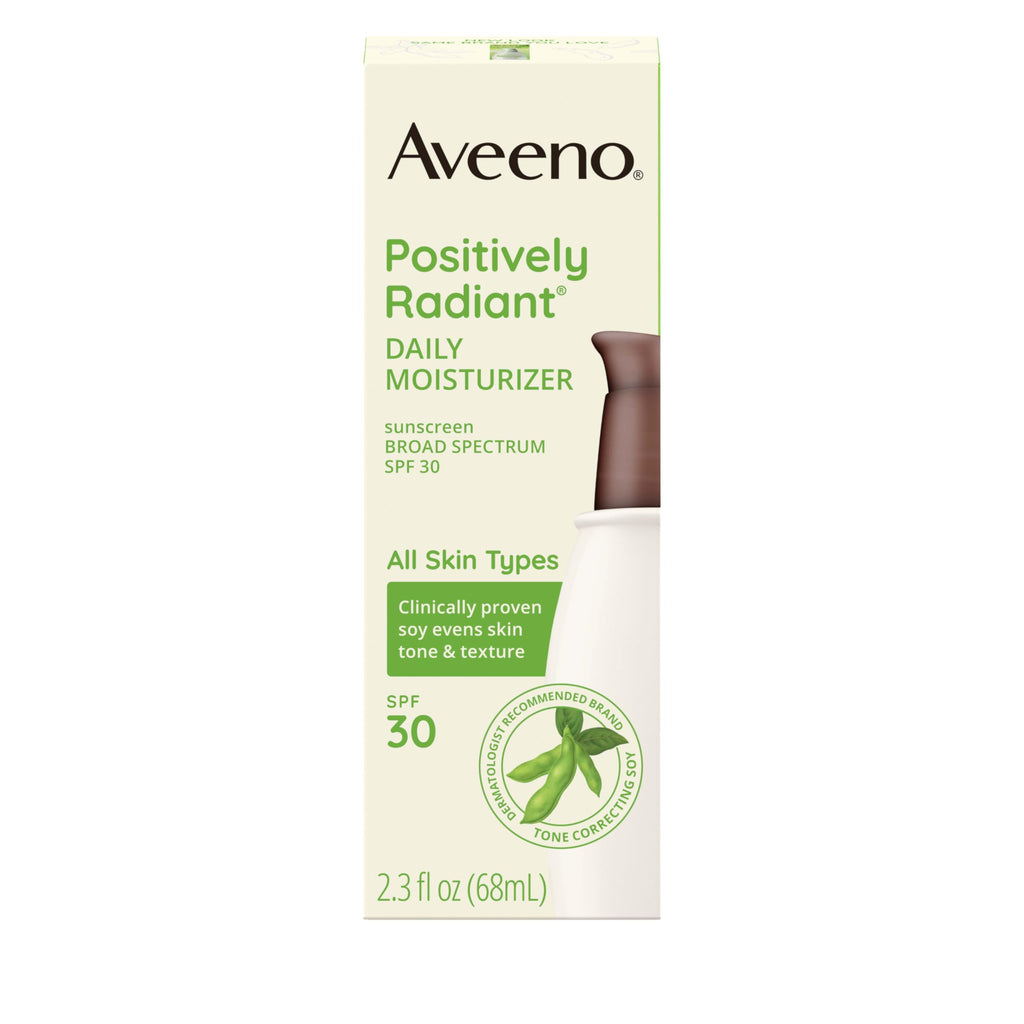Aveeno Positively Radiant Face Moisturizer with SPF 30 Sunscreen, Hydrating Facial Moisturizer with Soy Extract to Visibly Improve Skin Tone and Texture