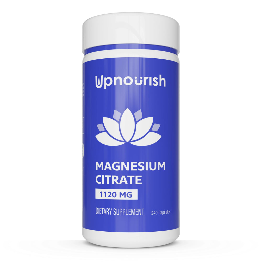 UpNourish Pure Magnesium Citrate (Citrato de Magnesio) 1120mg, 240 Capsules - High Absorption Magnesium Supplement for Women & Men - Natural Calm Magnesium for Constipation, Relax, Cramp Defense UpNourish Au supplements
