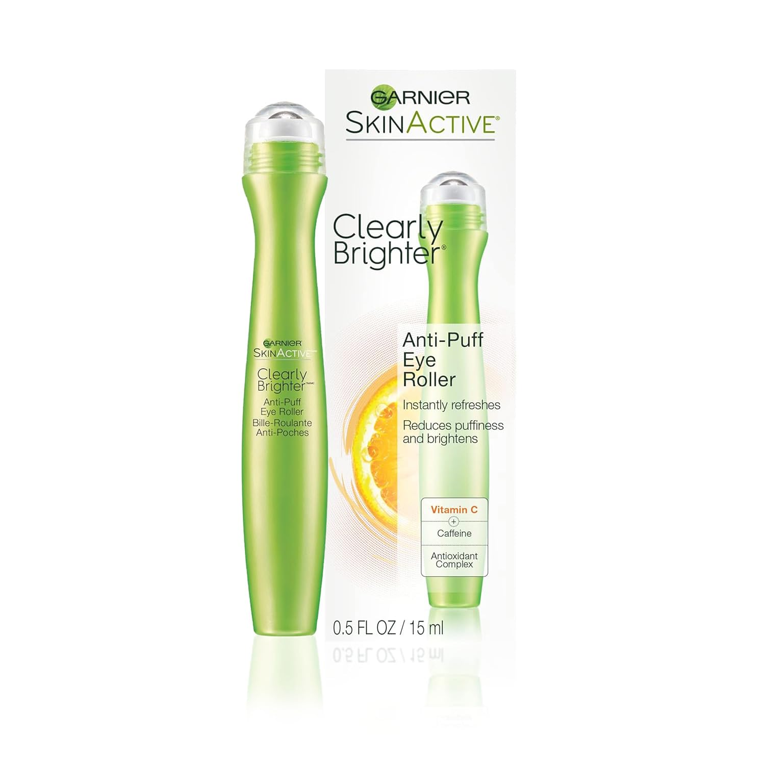 Garnier Clearly Brighter Anti-Puff Eye Roller, Dark Circles Under Eye Treatment with Caffeine and Vitamin C, 0.5 Fl Oz (15mL)
