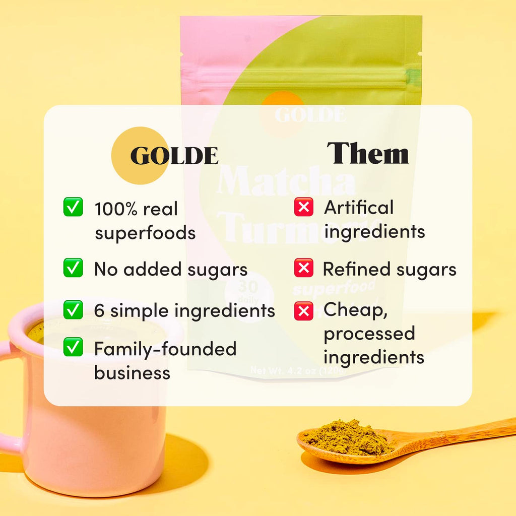 GOLDE - Superfood Latte Blend - Matcha Turmeric - Plant-Based w/Turmeric, Coconut, & Matcha - Stress Balance - Vegan, Keto, & Sugar-Free - 30 Servings GOLDE Au supplements