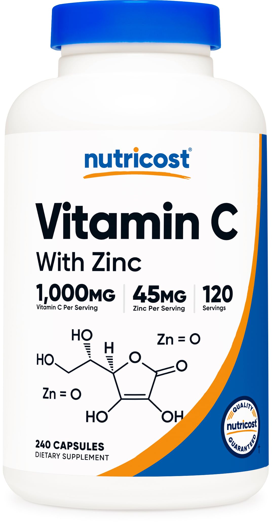 Nutricost Vitamin C with Zinc Capsules, 120 Servings - 1000mg, 45mg Zinc, Non-GMO, Gluten Free Vitamin C Supplement