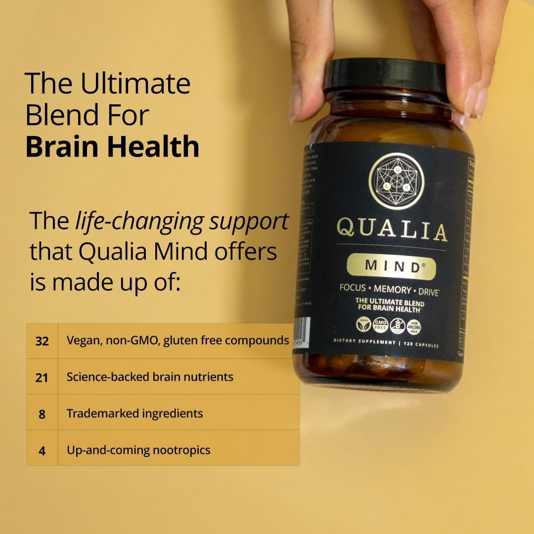 Qualia Mind — Beat Brain Fog | Doctor-Formulated Premium Brain Nourishment | Fuel Focus, Drive & Energy | 32 Ingredients Including Lion’s Mane, Cognizin™️, Ginkgo & More| 2 Week Supply* QUALIA LIFE SCIENCES Au supplements
