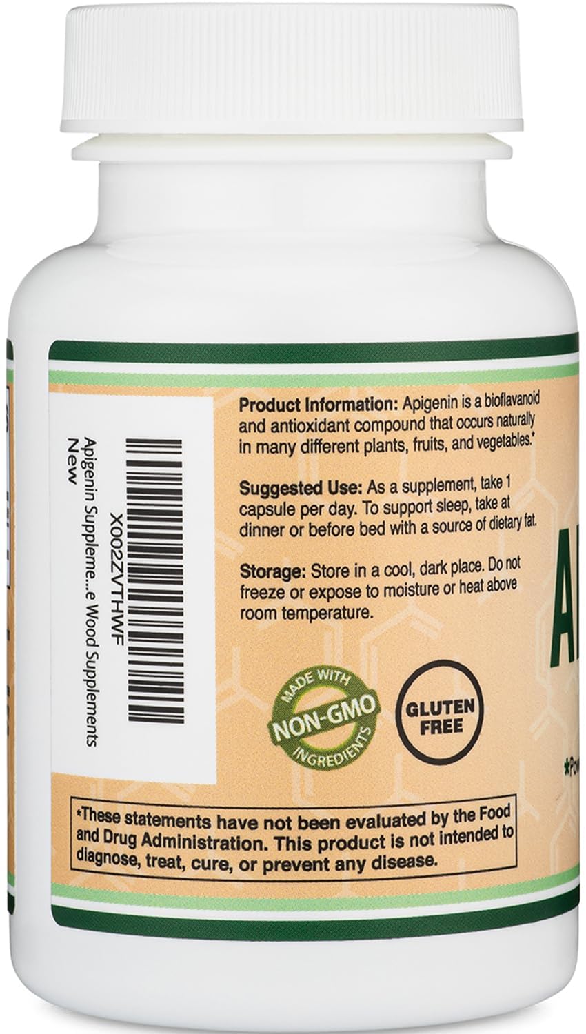 Apigenin Supplement - 50mg per Capsule, 120 Count (Powerful Bioflavonoid Found in Chamomile Tea for Relaxation, Sleep, and Mood) Senolytic