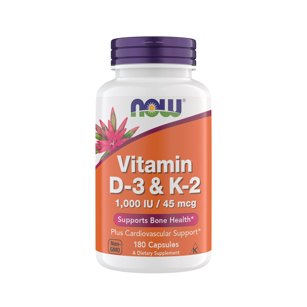 Now Supplements Vitamin D3 K2, 1,000 IU/45 mcg, Cardiovascular Support, Supports Bone Health, 180 Vegetarian Capsules