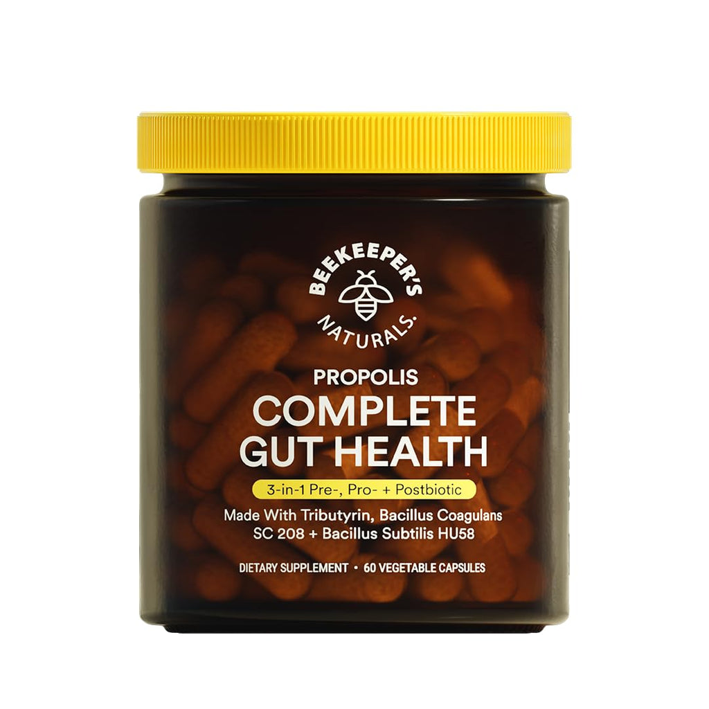 Complete Gut Health by Beekeeper's Naturals, 3-in-1 Prebiotic, Postbiotic, Probiotics for Digestive Health & Bloating Relief for Women & Men