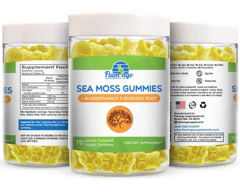 Sea Moss Gummies Plus Organic Bladderwrack and Burdock Root. Tasty Alternative to Sea Flamingo Supplements Au supplements