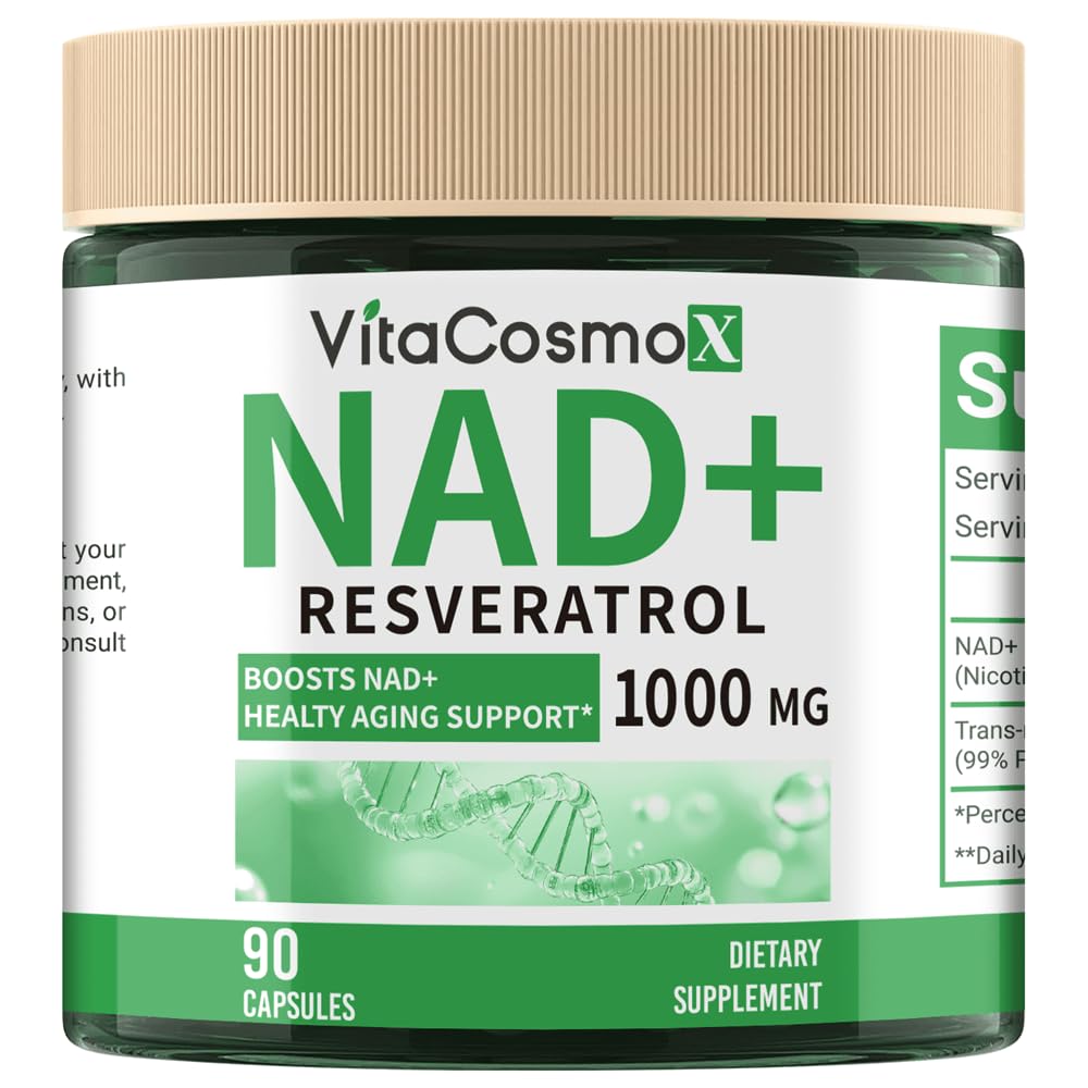 VitaCosmoX NAD+ with Resveratrol Similar to Nicotinamide Riboside Supplement, 1000 mg, 90 Capsules Vegan Non-GMO VitaCosmoX Au supplements