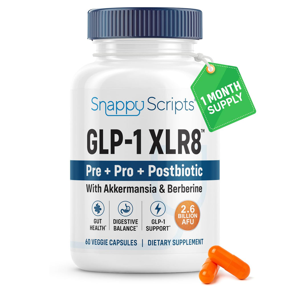 GLP-1 XLR8 Supplement for Weight Loss, Digestion, Constipation, Bloating Relief with Akkermansia 2.6 Billion AFU Live Prebiotic Probiotic Postbiotic Gut Health + Berberine for Women Men 60 Capsules Snappy Scripts Au supplements