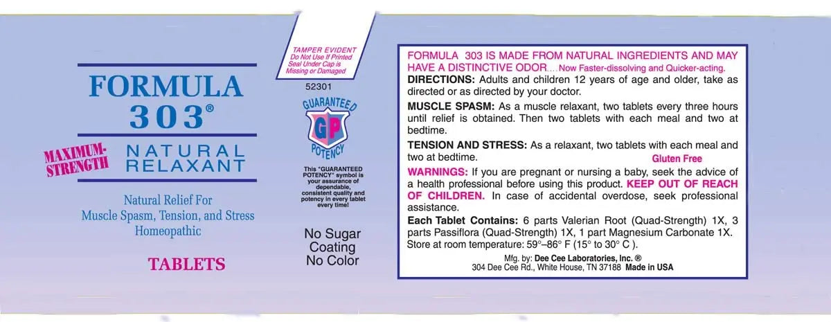 Dee CEE Labs Formula 303 Maximum Strength Tablets, 45 Tablets; All-Natural containing Dee Cee Laboratories Au supplements