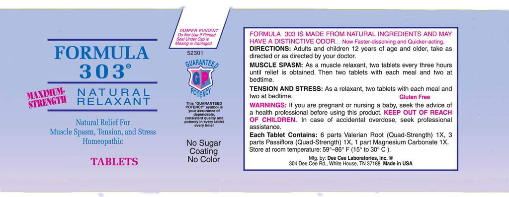 Dee CEE Labs Formula 303 Maximum Strength Tablets, 45 Tablets; All-Natural containing Magnesium for Sore Muscles, Passion Flower, and Valerian Root Dee Cee Laboratories Au supplements