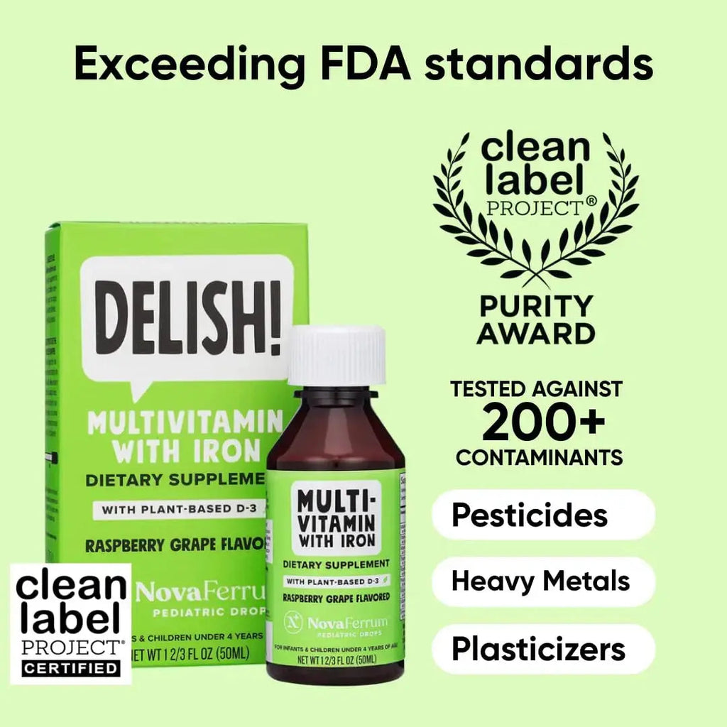 NovaFerrum Delish | Vegan Multivitamin with Iron for Infants, Toddlers & Kids | Immune Support | Organic Plant-Based D-3 | NovaFerrum Au supplements
