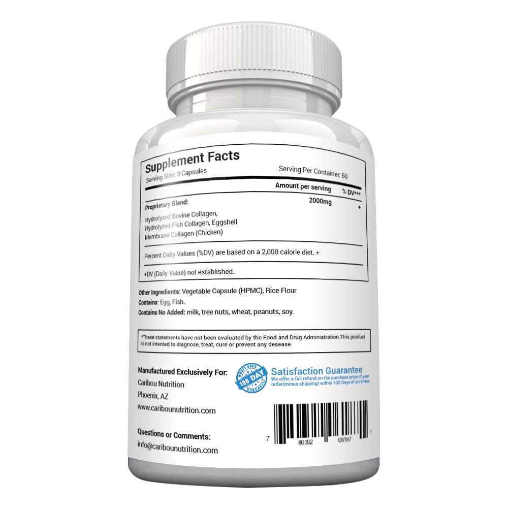 Multi Collagen Pills - 180 Collagen Pills - Type I, II, III, V & X Collagen Capsules - Unique Blend of Collagen Peptides Capsules - Wild Fish, Eggshell,