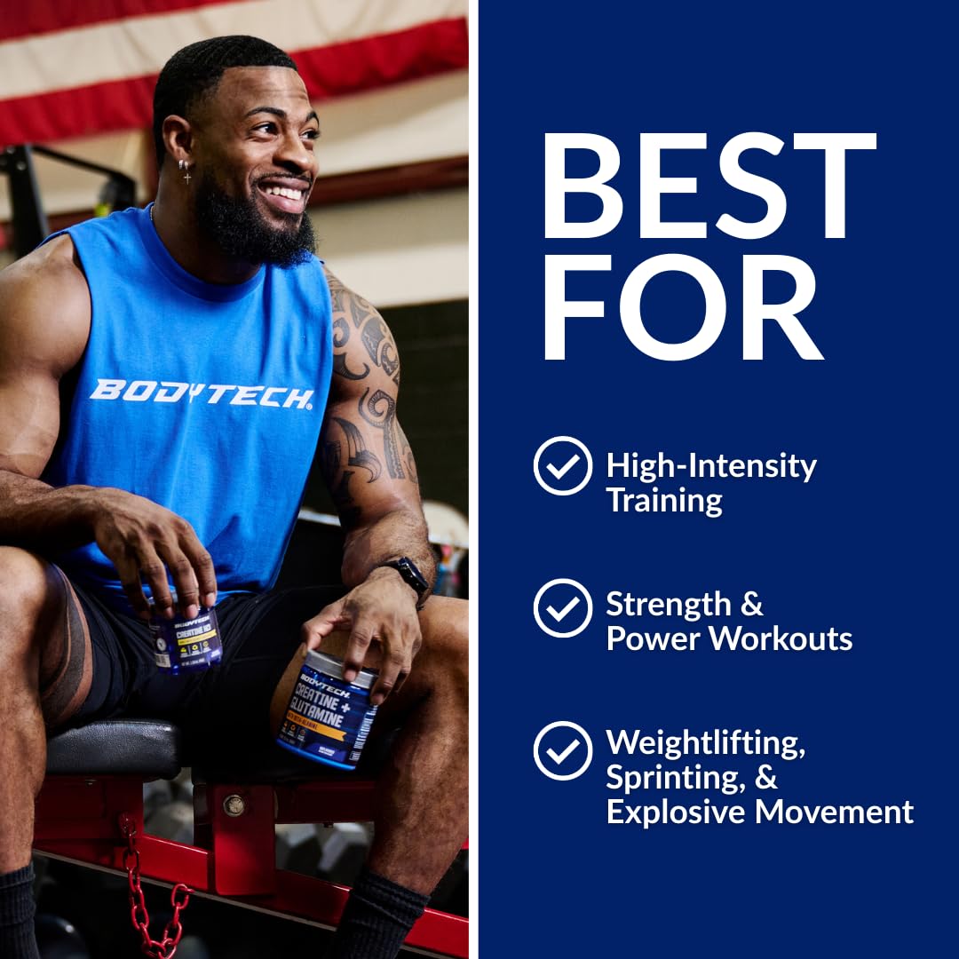 BodyTech Creatine Monohydrate Powder, Unflavored Micronized Creatine Formula for Men and Women, 5g per Serving, Pre Workout & Post Workout Supplement
