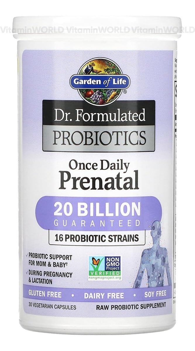 Garden of Life Dr. Formulated Probiotics Once Daily Prenatal - Acidophilus and Bifidobacteria Probiotic Support for Mom and Baby – Shelf Stable - Gluten, Dairy