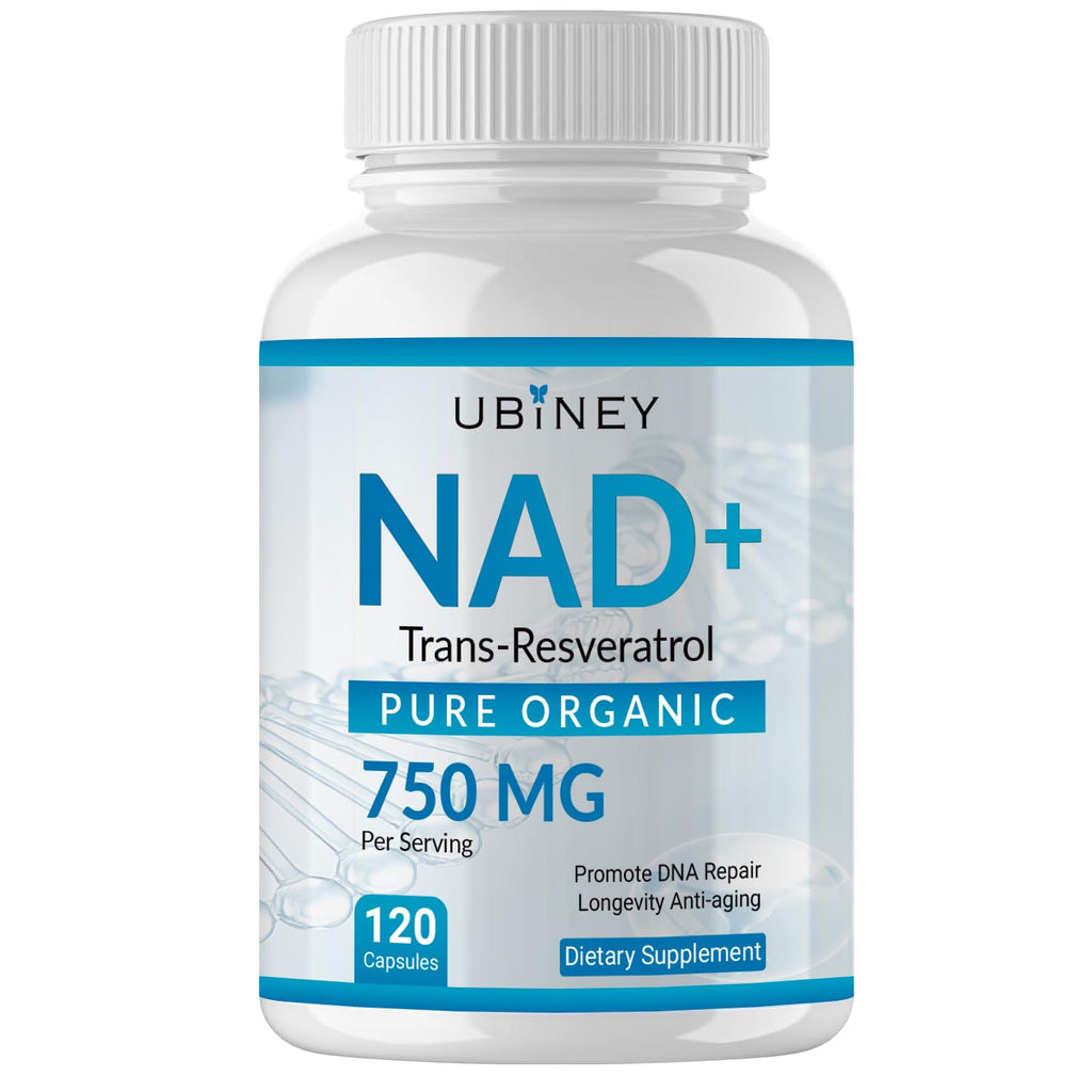 Ubiney NAD+ 750mg with Trans-Resveratrol – Pure Organic Nicotinamide Adenine Dinucleotide Supplement – DNA Repair, Cellular Energy, Anti-Aging Support – 120 Vegan Capsules, Non-GMO, Gluten-Free Ubiney Au supplements