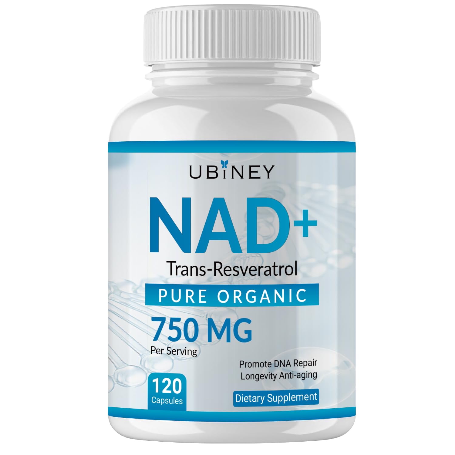 Ubiney NAD+ 750mg with Trans-Resveratrol – Pure Organic Nicotinamide Adenine Dinucleotide Supplement – DNA Repair, Cellular Energy, Anti-Aging Support – 120 Vegan Capsules, Non-GMO, Gluten-Free Ubiney Au supplements