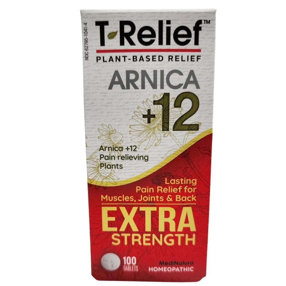 MediNatura T-Relief Extra Strength Pain Relief Arnica +12 Natural Relieving Actives for Back Pain Joint Soreness Muscle Aches & Stiffness, Whole Body Fast-Acting Relief for Women & Men - 100 Tablets MediNatura Au supplements