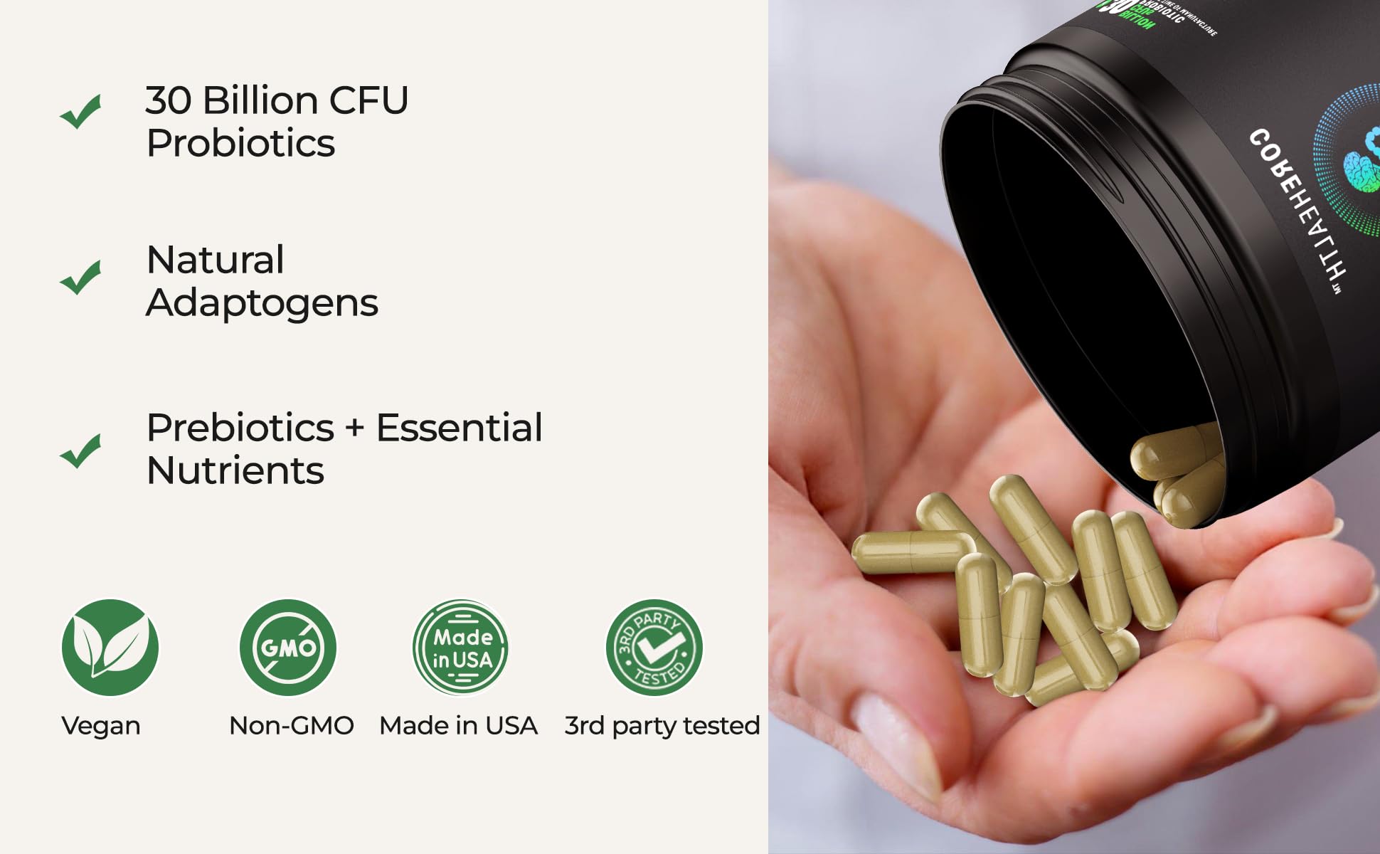 Gut-Brain Synergy Probiotic & Nootropic – 30Billion CFU Psychobiotic + Prebiotic with Ashwagandha, L-Theanine & Zinc for Gut Health, Mood Support, Stress Relief, Bloating Relief & Brain Focus & Memory