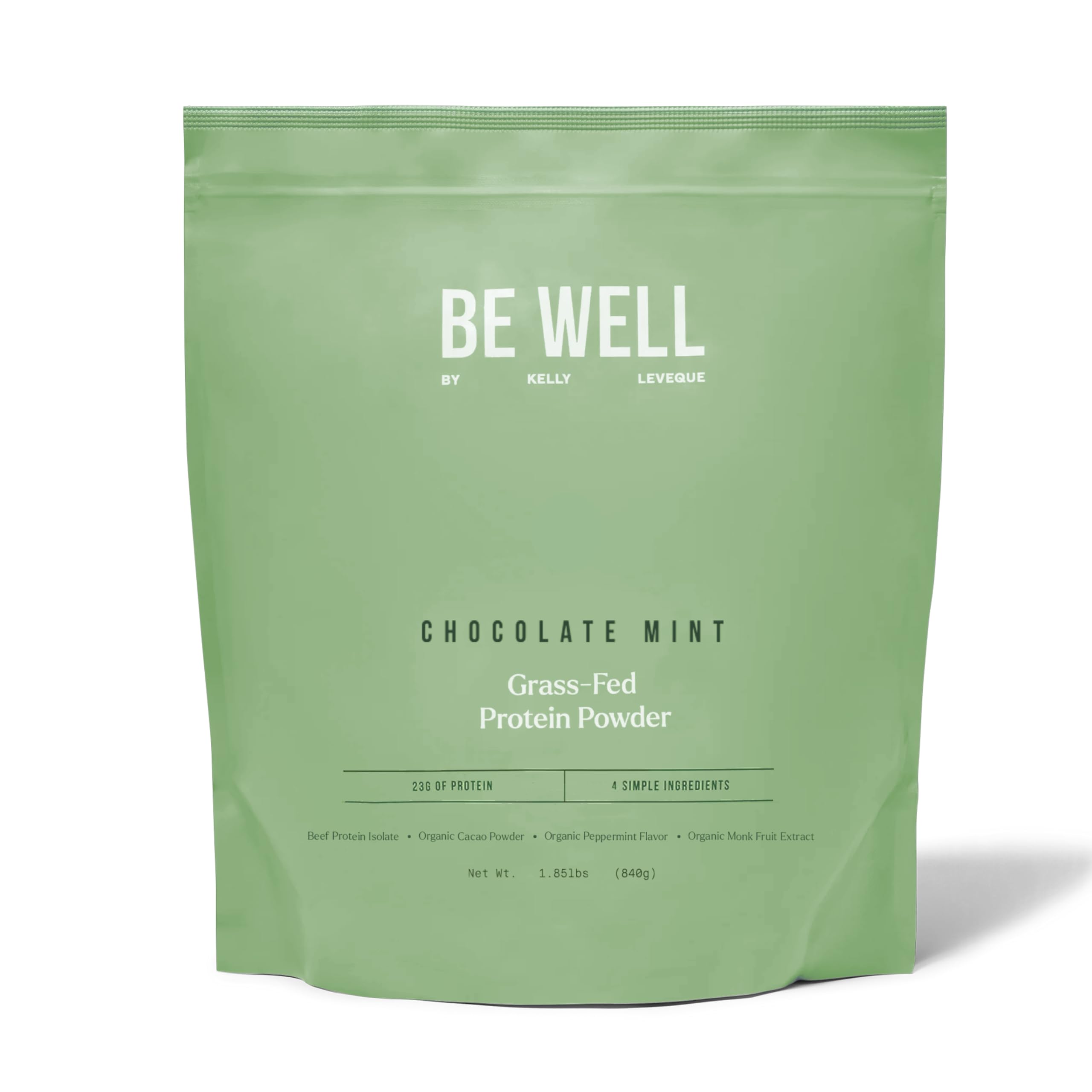 Be Well by Kelly Mint Chocolate Grass-Fed Beef Protein Powder, 23G of Protein & 1G of Carbs (4 Ingredients, 30 Servings) 9 Amino Acids + 3 BCAAs No Soy,