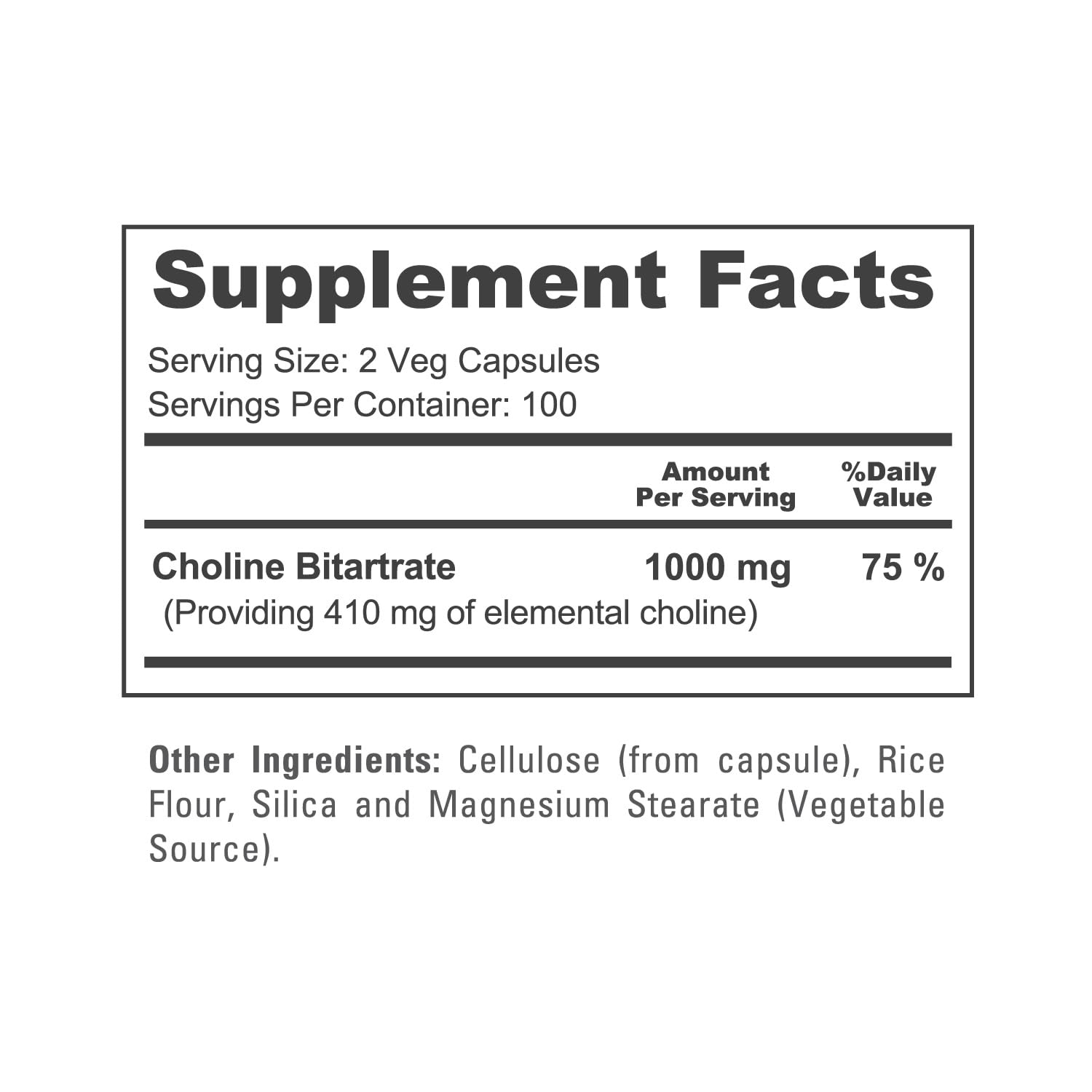 NusaPure Choline Bitartrate - Suitable for Vegetarian/Vegan, Non - GMO - 1000 mg 200 Capsules NusaPure Au supplements