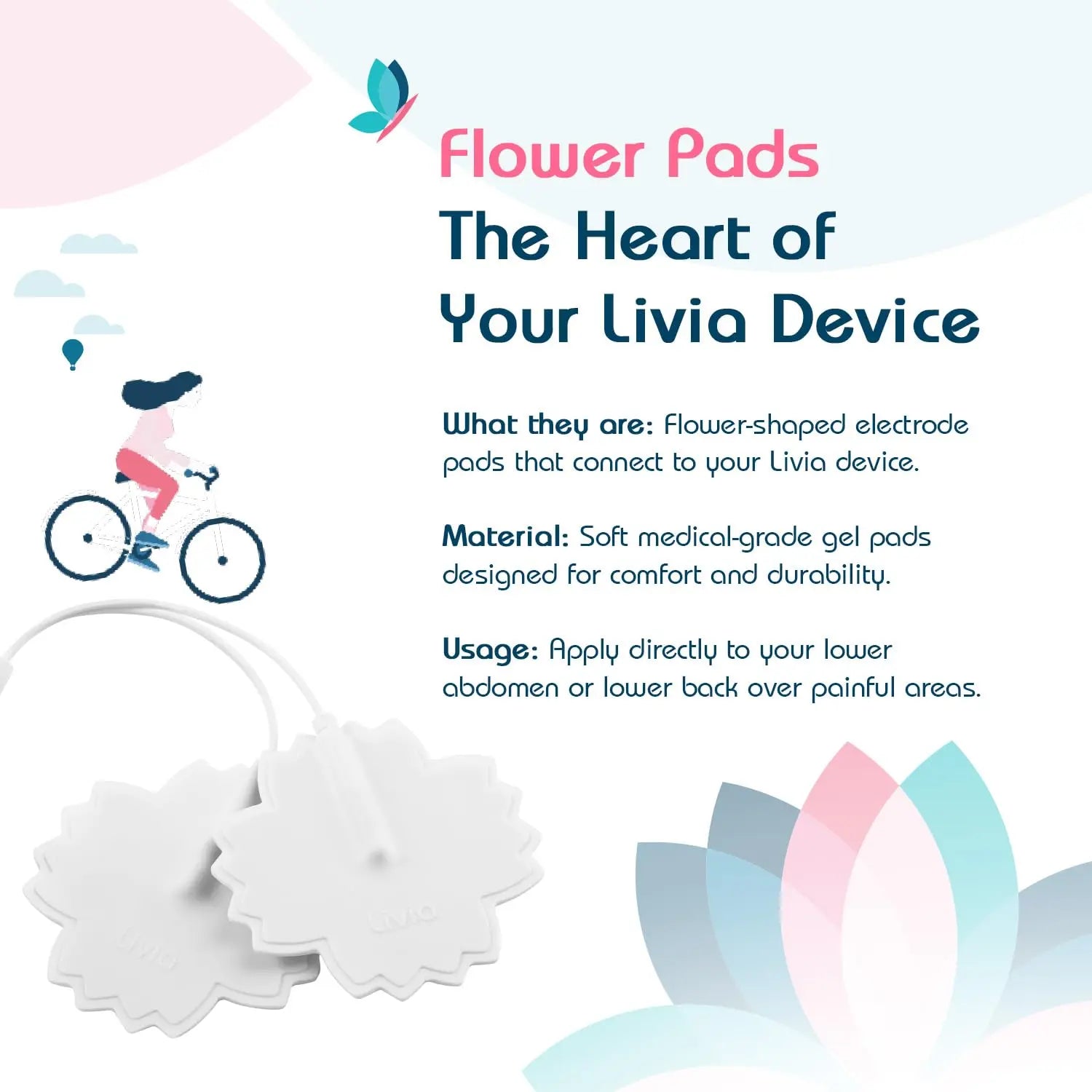 Livia Flower Pads | Electrodes Menstrual Pain Relief Device | Compact, Lightweight, Discreet | Skin-Friendly & Easy to Apply | 1 Set of Electrodes Livia Au supplements