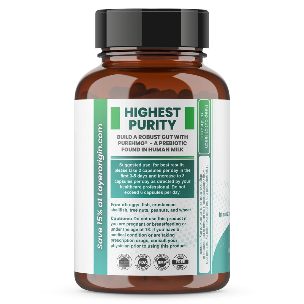 Layer Origin PureHMO Human Milk Oligosaccharide (HMO 2'-FL) Prebiotic Fiber - Feed 180 Billion Probiotics/Serving, 30-Day Supply