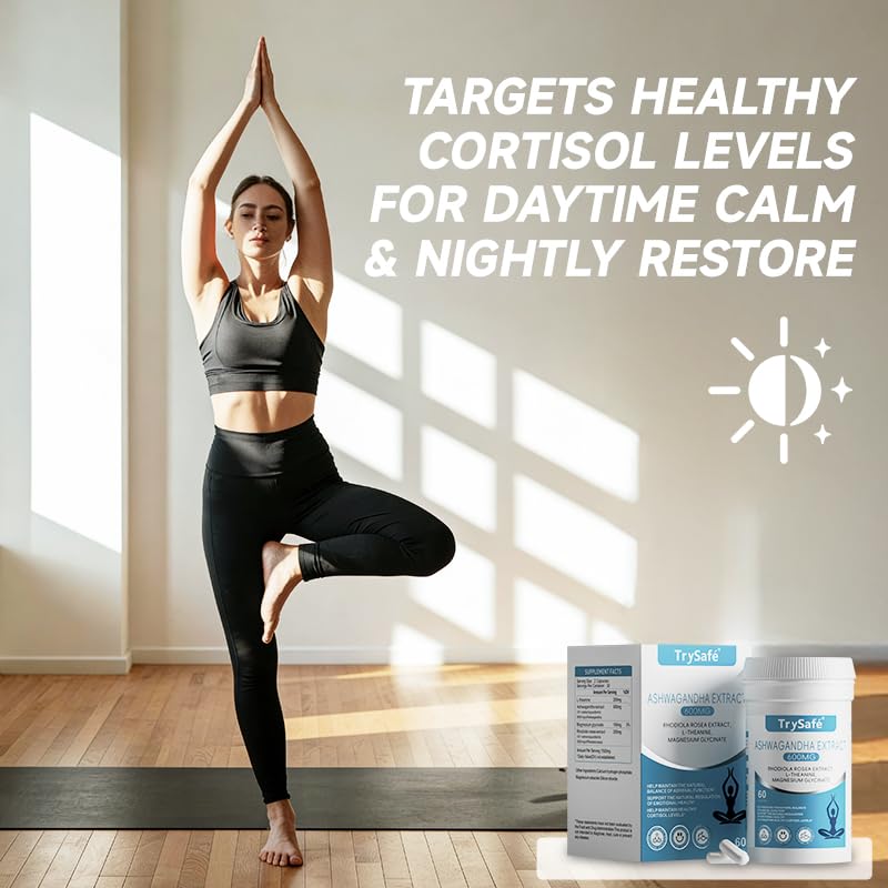 TrySafe 1100MG Cortisol Supplements for Women and Man with 600MG Ashwagandha, 200MG Rhodiola Rosea, 200MG L-Theanine, 100MG Magnesium Glycinate | for Healthy Stress Response*, Mood* TrySafe Au supplements