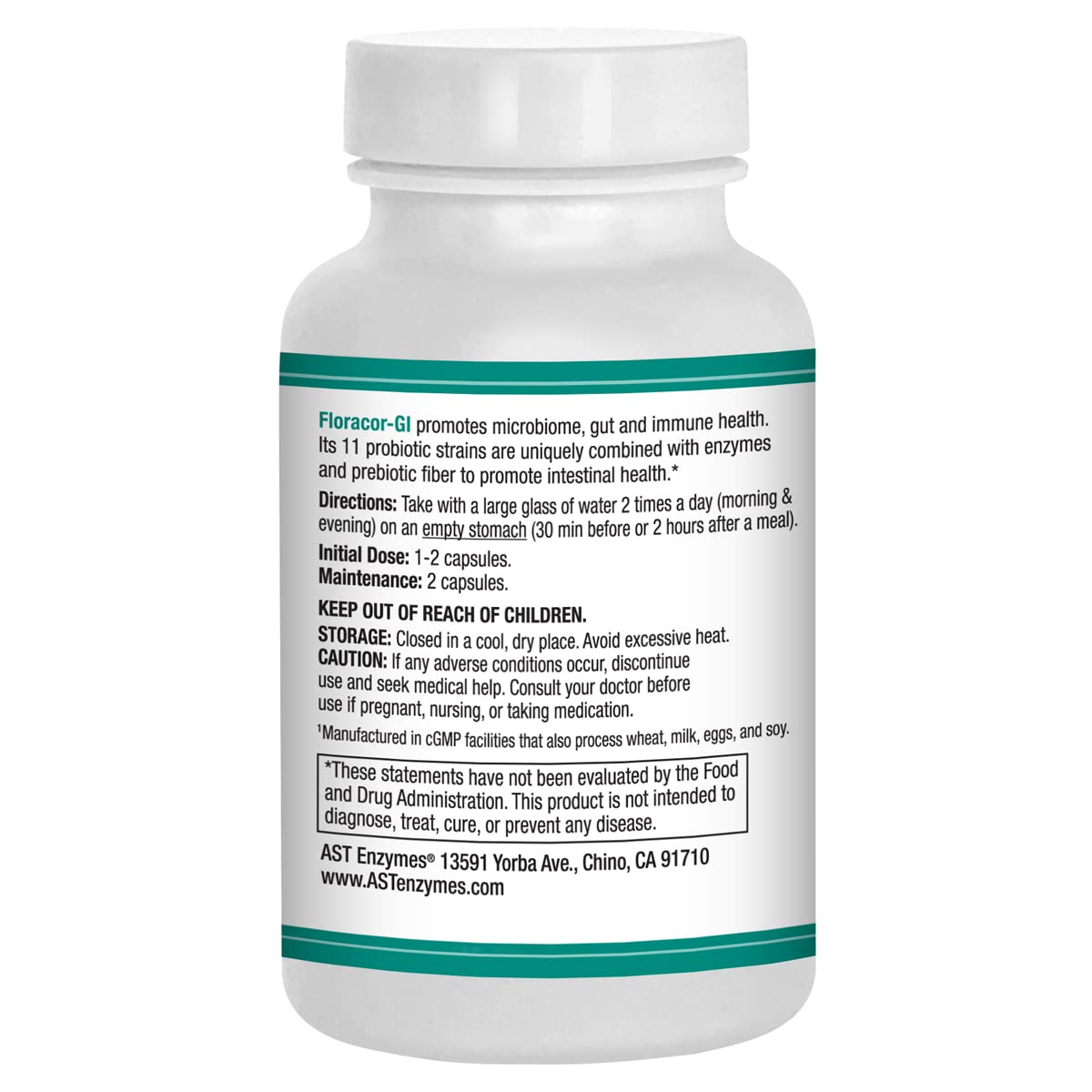 AST Enzymes Floracor - Supports Gut & Intestinal Health - Premium Probiotic, Prebiotic and Enzyme Formula - 60 Vegetarian Capsules