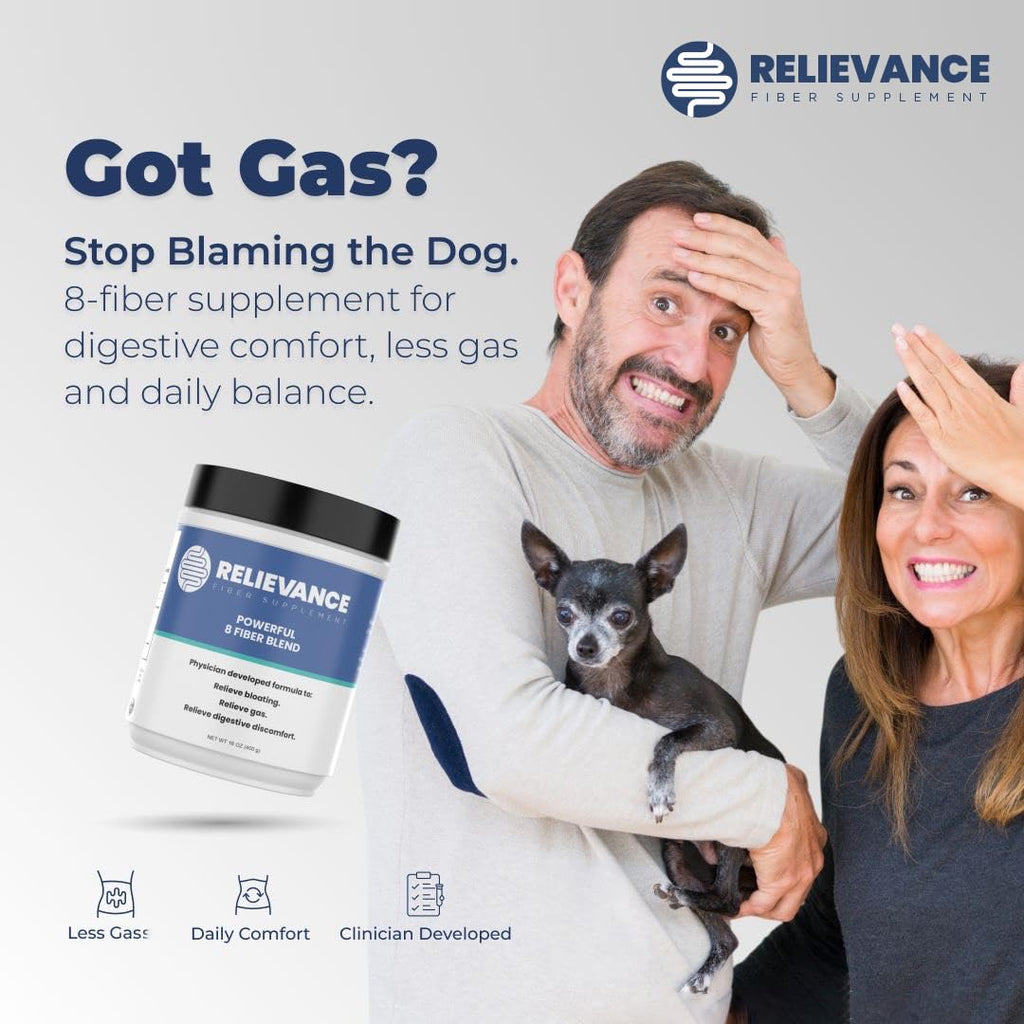 Relievance Fiber Supplement Two-Pack, Clean Formula - Bloating & Gas Relief Fiber Supplement – 8-Fiber Blend for Digestive Health, Doctor Developed,
