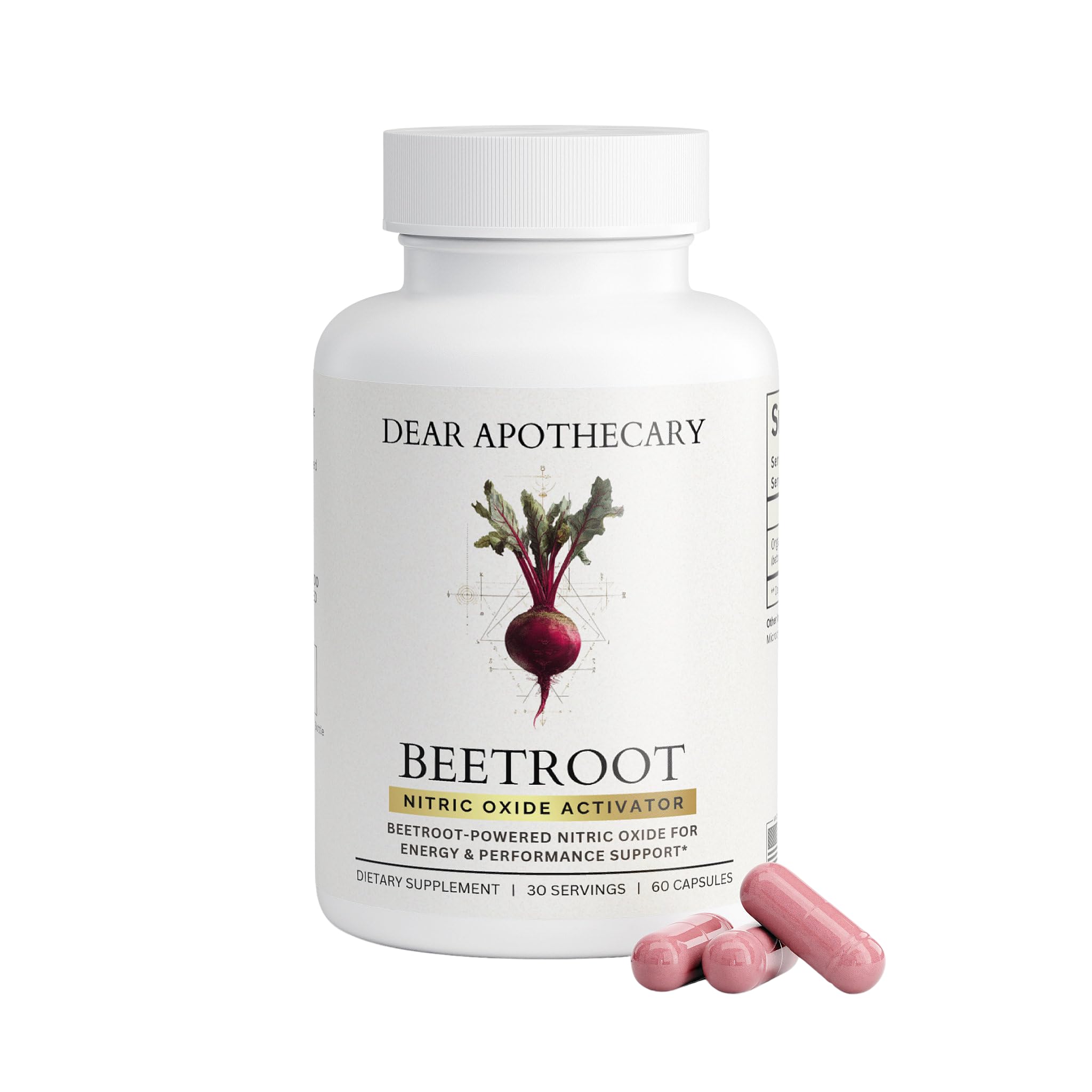 Dear Apothecary Organic Beetroot Capsules | 1300mg Beet Root Powder | Nitric Oxide Precursor | 60 Vegetarian Capsules | Non-GMO, Gluten Free, Vegan