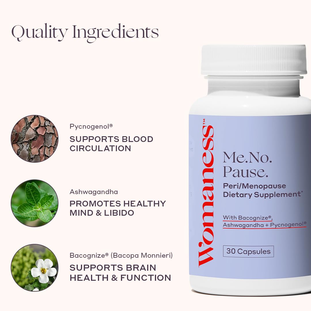 Womaness Menopause Supplements for Women - Hormone Balance for Women Perimenopause and Menopause - Ashwagandha, Pycnogenol and Bacognize for Hot Flashes, Brain Fog and Mood Hormone Free - 30 Capsules Womaness Au supplements