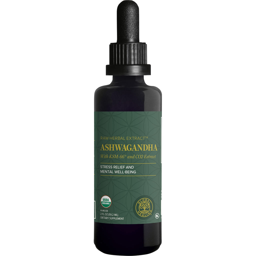 Global Healing Center - Organic Ashwagandha Supplements Drops - KSM-66 Ashwagandha Extra Strength for Men & Women, Helps Promote Relief from Stress, Mood Support, Organic (2 Fl Oz) Global Healing Center Au supplements
