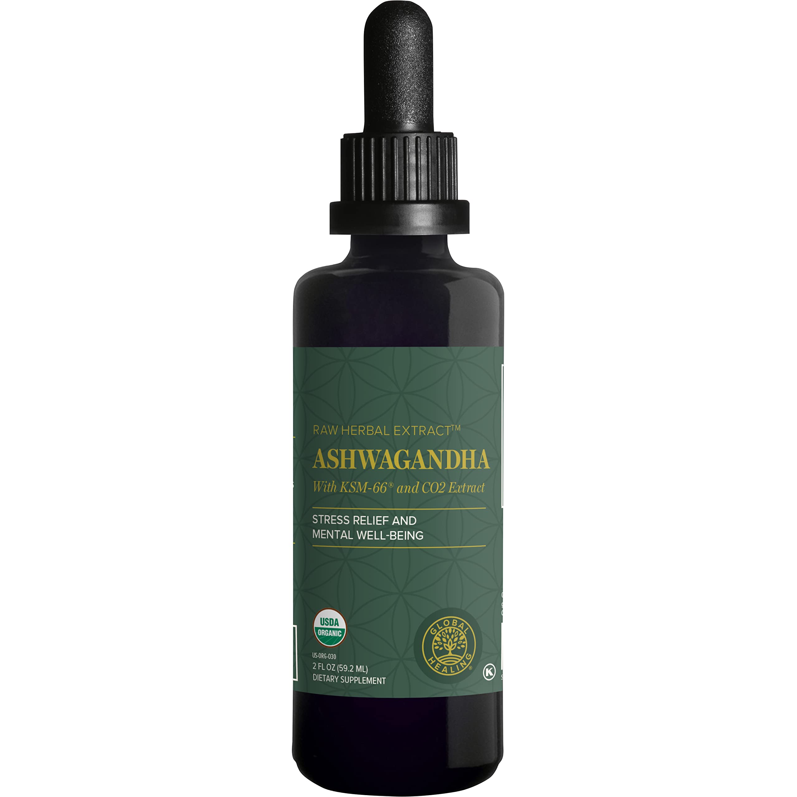 Global Healing Center - Organic Ashwagandha Supplements Drops - KSM-66 Ashwagandha Extra Strength for Men & Women, Helps Promote Relief from Stress, Mood Support, Organic (2 Fl Oz) Global Healing Center Au supplements